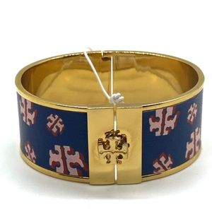 💼Tory Burch Leather Print Clip Closure Bracelet
